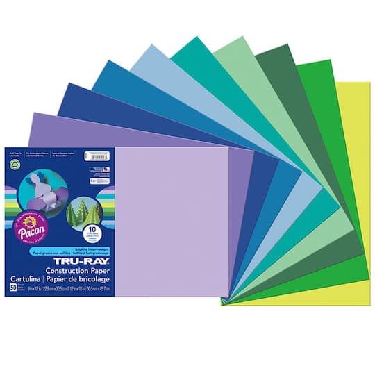 Tru-Ray&#xAE; 12&#x22; x 18&#x22; Cool Colors Construction Paper, 3 Pack Bundle